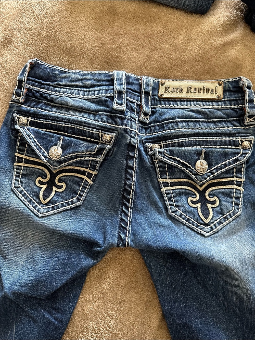 Rock Revival Blue Denim Noelle Boot Jeans with Embroidered Back Pockets